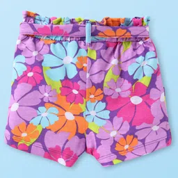 Babyhug Single Jersey Knit Half Sleeves Solid Colour Top & Shorts With Floral Print - White image 5