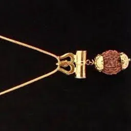 RAVIOUR LIFESTYLE Adult's Gold Pleated Trishul Rudraksha Pendant-picture-14