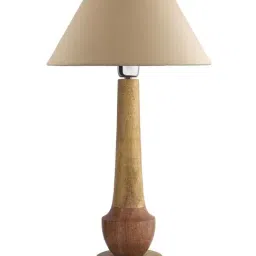 Homesake Antique Wood Classic Cubist Table Lamp with Golden Shade (Bulb Included) - Set of 1 image 2