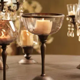 Pure Home and Living Brown Aluminium Antique Finish Candle Holder With Metal Base-picture-41