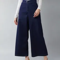 DOLCE CRUDO Dark Blue Relaxed Fit High Rise Jeans-picture-29