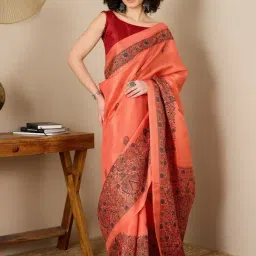 Saree Mall Orange Printed Sarees With Unstitched Blouse-image-15