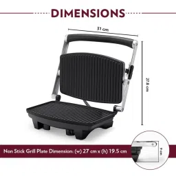 Borosil Sandwich Maker 1000W Non stick coating (Black) image 3