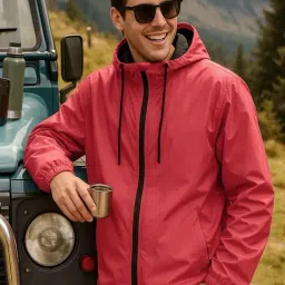 Bewakoof Air 1.0 Men's Red Oversized Hooded Windcheater Jacket-picture-11