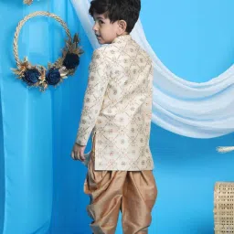 VASTRAMAY Boys Beige & Gold Self Full Sleeves Indowestern Sets image 3