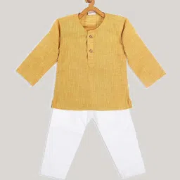 VASTRAMAY Boys Yellow Cotton Self Full Sleeves Kurta Sets image 3