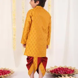 VASTRAMAY Boys Yellow & Maroon Others Full Sleeves Kurta Sets image 3