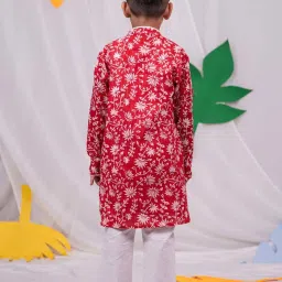 VASTRAMAY Boys Red & White Floral Full Sleeves Kurta Sets image 3