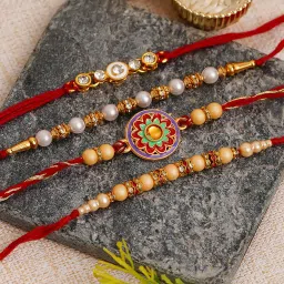 eCraftIndia Assorted Multicolor Rakhi with Pooja Thali image 3