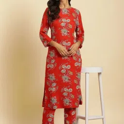 W Red Printed Kurta Pant Set image 3