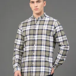 Red Tape Army Green Regular Fit Checks Shirt image 3