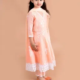 Pspeaches Girls Peach Cotton Regular Fit Embroidered Kurta Set image 3