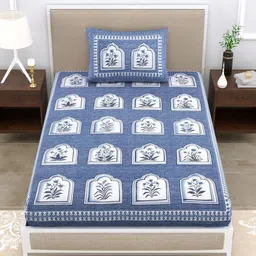 MILAAV Blue Floral 144 TC Single Bedsheet with 1 Pillow Covers-picture-15