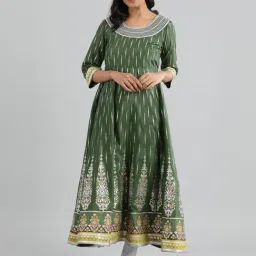 Aurelia Olive Green Printed A Line Kurta-picture-10