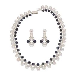 Sri Jagdamba Pearls Zig Zag Grey & White Pearl Necklace Set-picture-44