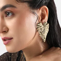 Sohi Women's Ethereal Leaf Stud Earrings  Champayne Gold image 3