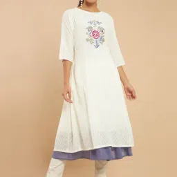 Soch White Cotton Printed Straight Kurta-image-2