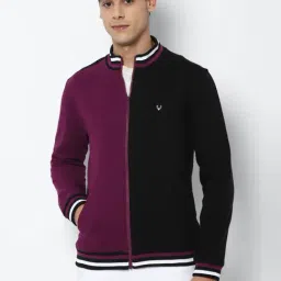 Allen Solly Black & Purple Cotton Regular Fit Colour Block SweatShirt-picture-11