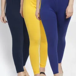 Gracit Blue & Yellow Mid Rise Leggings - Pack Of 3-picture-44