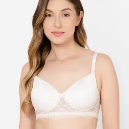 Clovia White Lace Full Coverage T-Shirt Bra-image-16