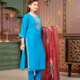 Aarika Girls Turquoise Embroidered Kurti Set image 3