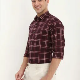 Allen Solly Maroon Cotton Slim Fit Checks Shirt image 3