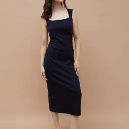 Ginger By Lifestyle Dark Blue Cotton Regular Fit Dress image 3