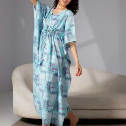 Libas Blue Cotton Printed Kaftan image 3