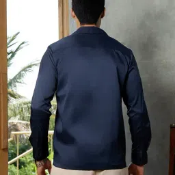 Campus Sutra Prussian Blue Solid Cuban Shirt image 2