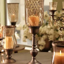 Pure Home and Living Brown Aluminium Antique Finish Candle Holder With Stand-picture-34