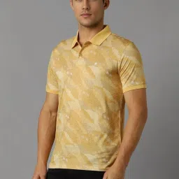 Louis Philippe Yellow Cotton Regular Fit Printed Polo T-Shirt image 3