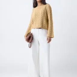 LOV by Westside Beige Cable-Knit Sweater image 3