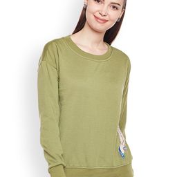 Belle Fille Women Olive Green Solid Sweatshirt-picture-11