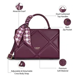 LAVIE LUXE Wine LX QUARO HZ Textured Small Satchel image 3