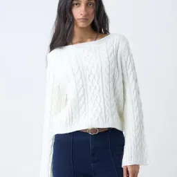 LOV by Westside White Cable-Knit Sweater-image-56