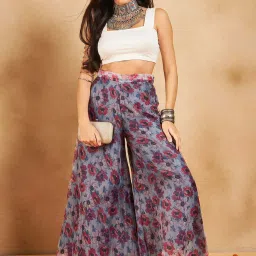 Inweave Off White Floral Print Palazzos image 3