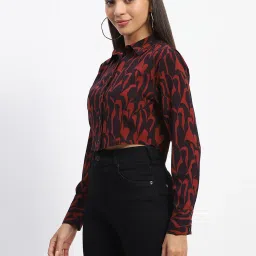 MADAME Dark Rust Printed Crop Shirt image 3