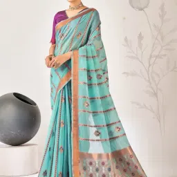 Saree Mall Turquoise Woven Sarees With Unstitched Blouse-image-46