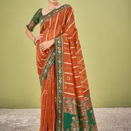 Saree Mall Orange Woven Sarees With Unstitched Blouse-picture-10