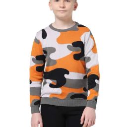 Jack & Jones Junior Orange & Grey Cotton Printed Full Sleeves Sweater-picture-0