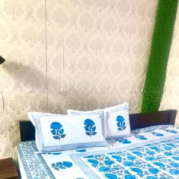 Alankaran designs White & Turquoise Blue Floral 120 TC Bedsheet with 2 Pillow Covers-picture-31