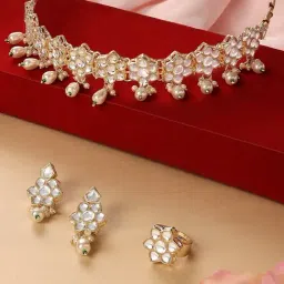 Zaveri Pearls Gold Tone Kundan & Beads Choker Necklace Earring & Ring Set-ZPFK16644-picture-33