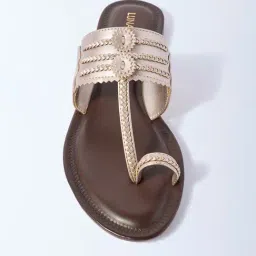 LUNA BLU by Westside Light Gold Kolhapuri Sandals image 3
