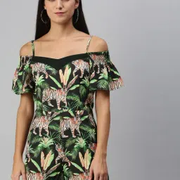 KASSUALLY Green & Black Printed Playsuit-picture-48