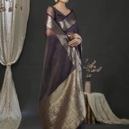 Saree Mall Purple Organza Self Saree with Blouse Piece-picture-43