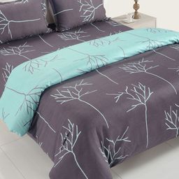 SWAYAM Grey & Turquoise Blue Cotton 200 TC Abstract Printed Bedding Set-picture-27