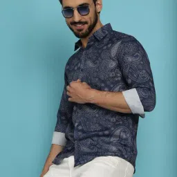 Indian Needle Mid Navy Regular Fit Printed Shirt-image-0