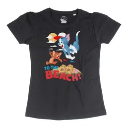 Tom & Jerry Black Puff Sleeve Regular Pure Cotton Top-picture-55