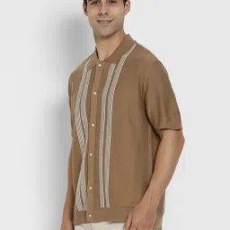 American Eagle Brown Cotton Regular Fit Striped Polo T-Shirt image 3