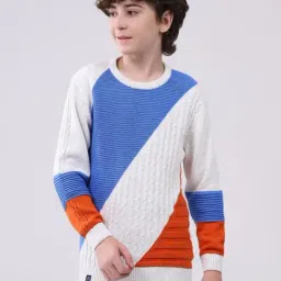Monte Carlo Boys White Cotton Color Block Pullover-picture-12